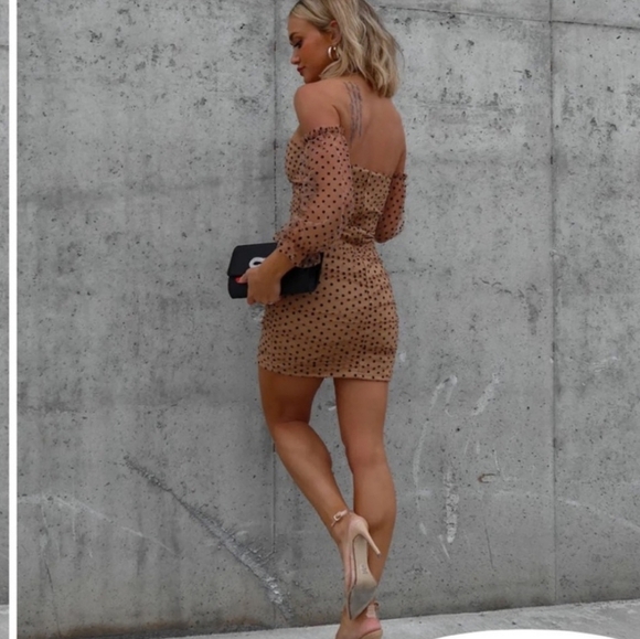 Vici Tops - Vici Sheer Polka Dot Off-Shoulder Dress